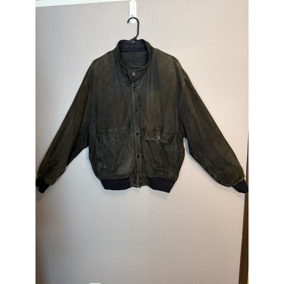 Ermenegildo Zegna Bomber Jacket Men's Size L/XL Charcoal Pelle Suede Leather VTG